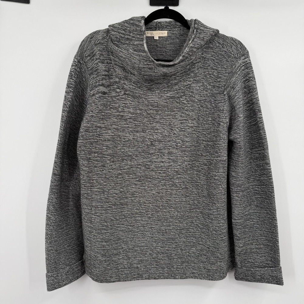 Indigenous Sweater Womens Large Gray Hooded Cowl Neck Pullover Organic